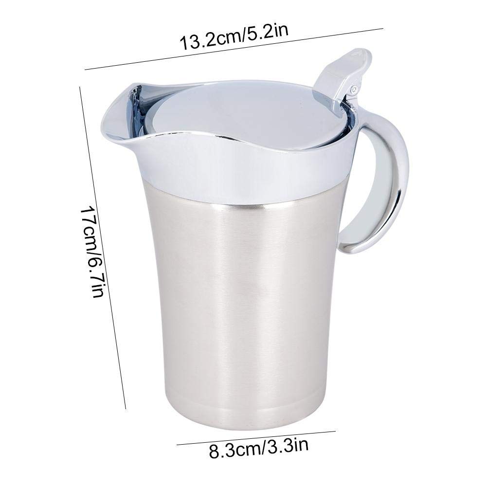 450Ml/750Ml 304 Stainless Steel Thermal Sauce Pot, Double Wall Insulated Gravy Boat Pot With Lid Serving Jug Bucket With Non-Dri
