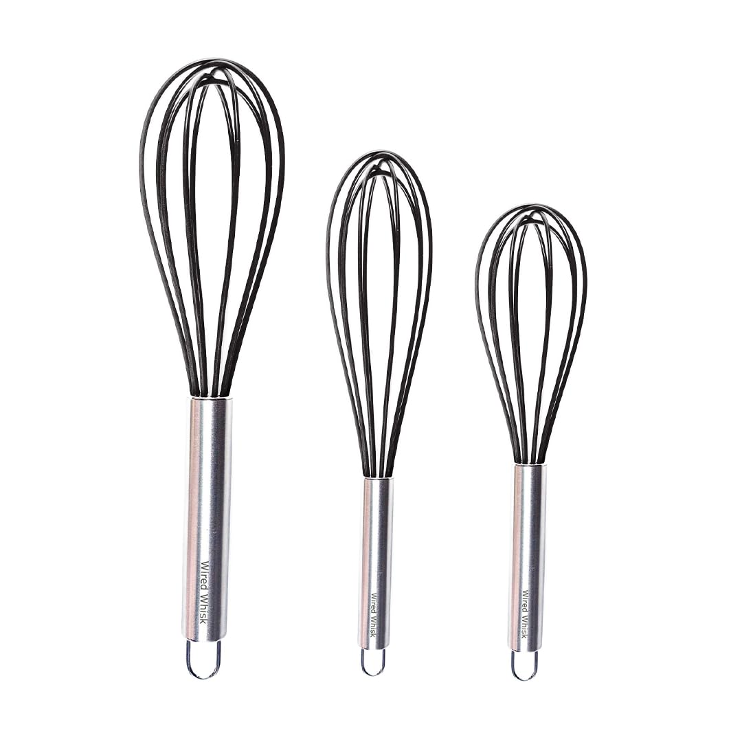 Silicone Whisk Set Of 3 - Silicone Whisks For Cooking Non-Scratch - Silicone Whisk Set - Hand Whisk - Wisk - Metal Whisk - Small