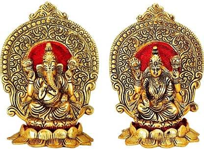 Navyaksh Gold Plated Lakshmi Ganesh Idols Showpiece Statue For Diwali Puja | Blessing Laxmi Ganesh Brass Idol | Gifts | Decorati