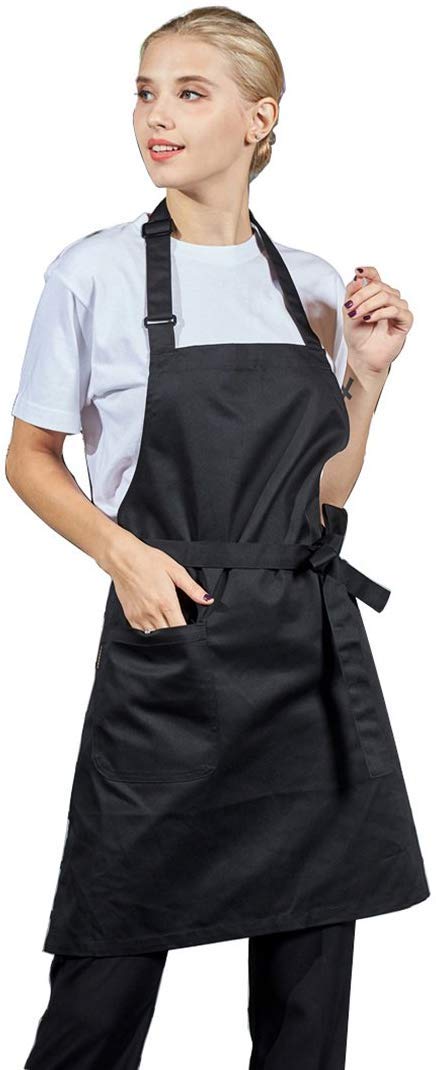 Lissomplume Unisex Cooking Kitchen Chef Aprons With Pocket - Black
