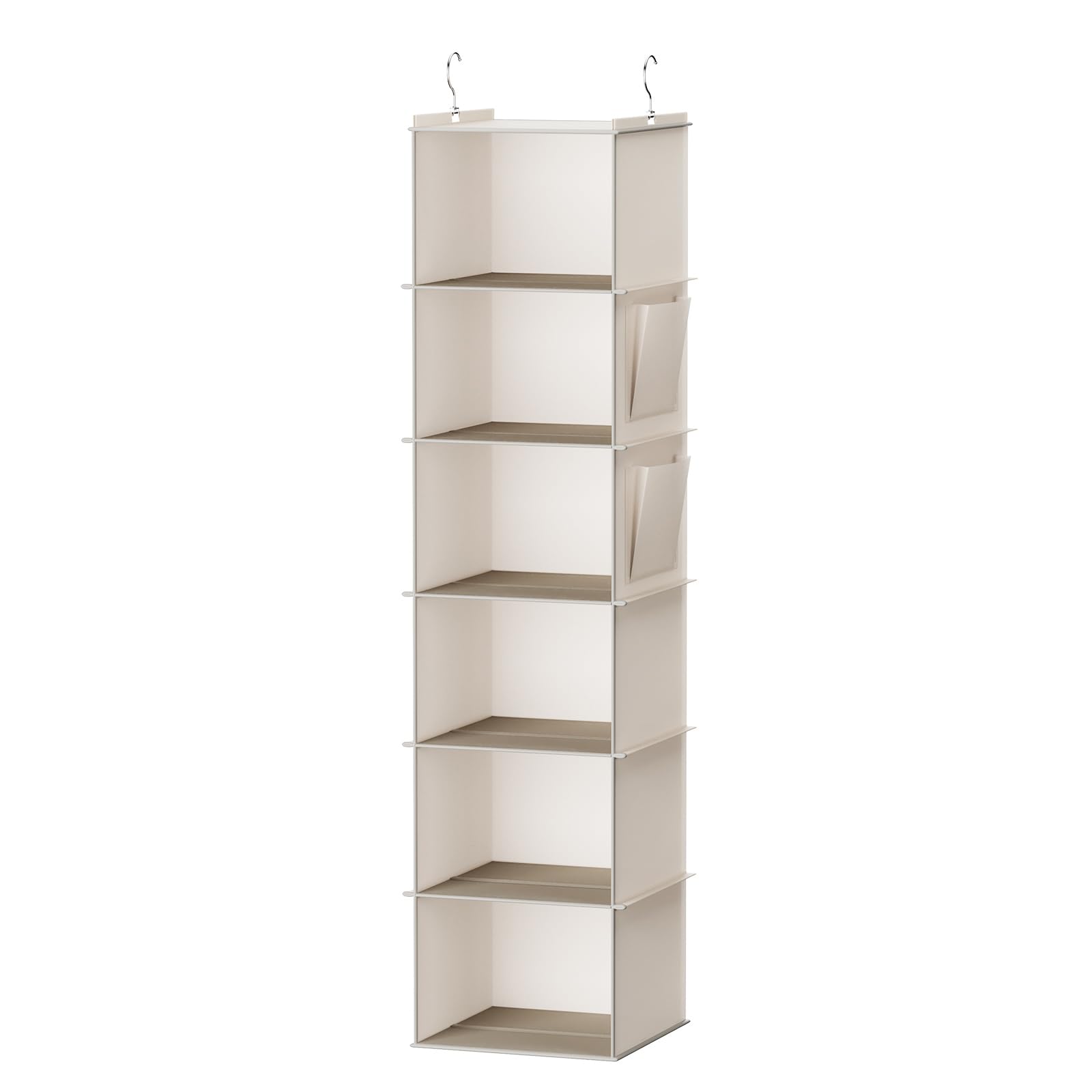 YOUDENOVA Hanging closet Organizer  6-Shelf closet Hanging Storage with Side Pockets  Beige
