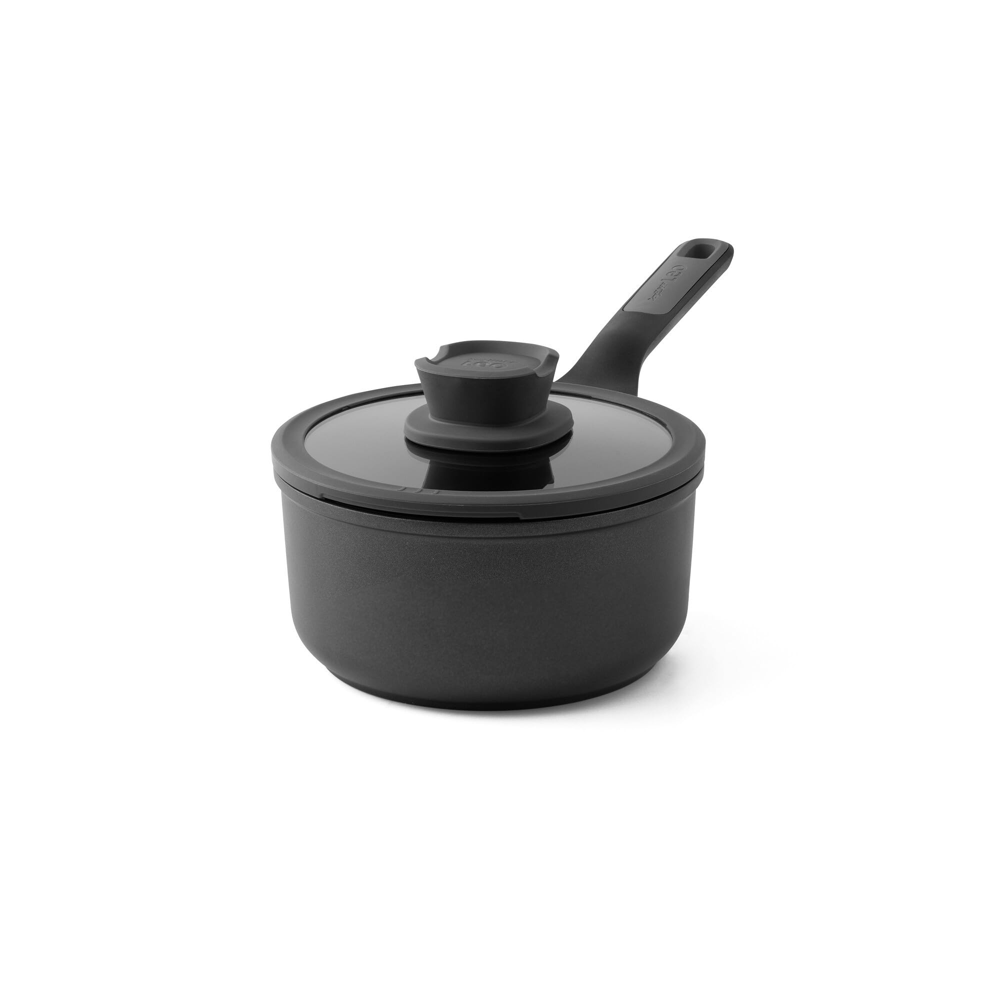 BergHOFF Leo Stone+ Non-stick Ceramic 7in Saucepan 2.1qt. With Glass Lid, Recycled Aluminum, CeraGreen, Non-toxic, Long Stay-coo