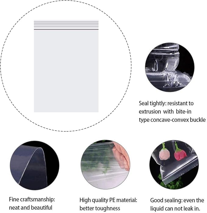 Bvslf Reusable/Resealable Zip Lock Covers Pouch Bags, 8 X 10 Inches, 100 Pieces (Transparent)