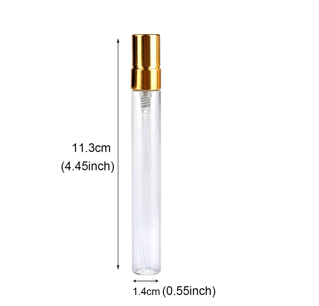 JJKMALL- 10pcs Slim Fine Mist 10ml 1/3oz Gold Atomizer Clear Glass Bottle Vial Spray Refillable Liquid Fragrance Perfume Empty S