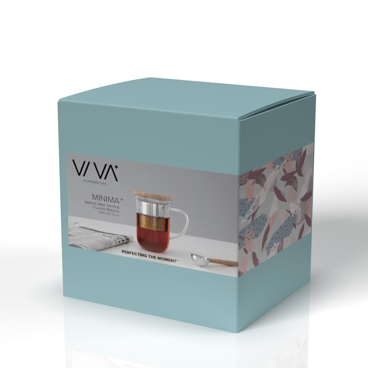 Viva Minima Balance Glass Infuser Tea Cup - 17 Oz / 500 Ml Mug With Stainless Steel Infusion Mesh And Bamboo Wood Lid