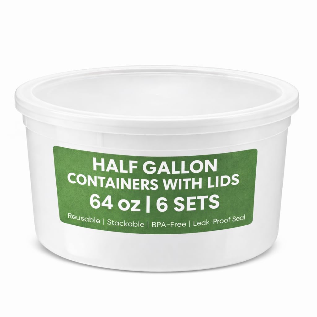 Joyserve 64 Oz Food Storage Containers With Lids Pack Of 6, Half Gallon Round Plastic Deli Container With Leak-Proof Lid, Bpa-Fr