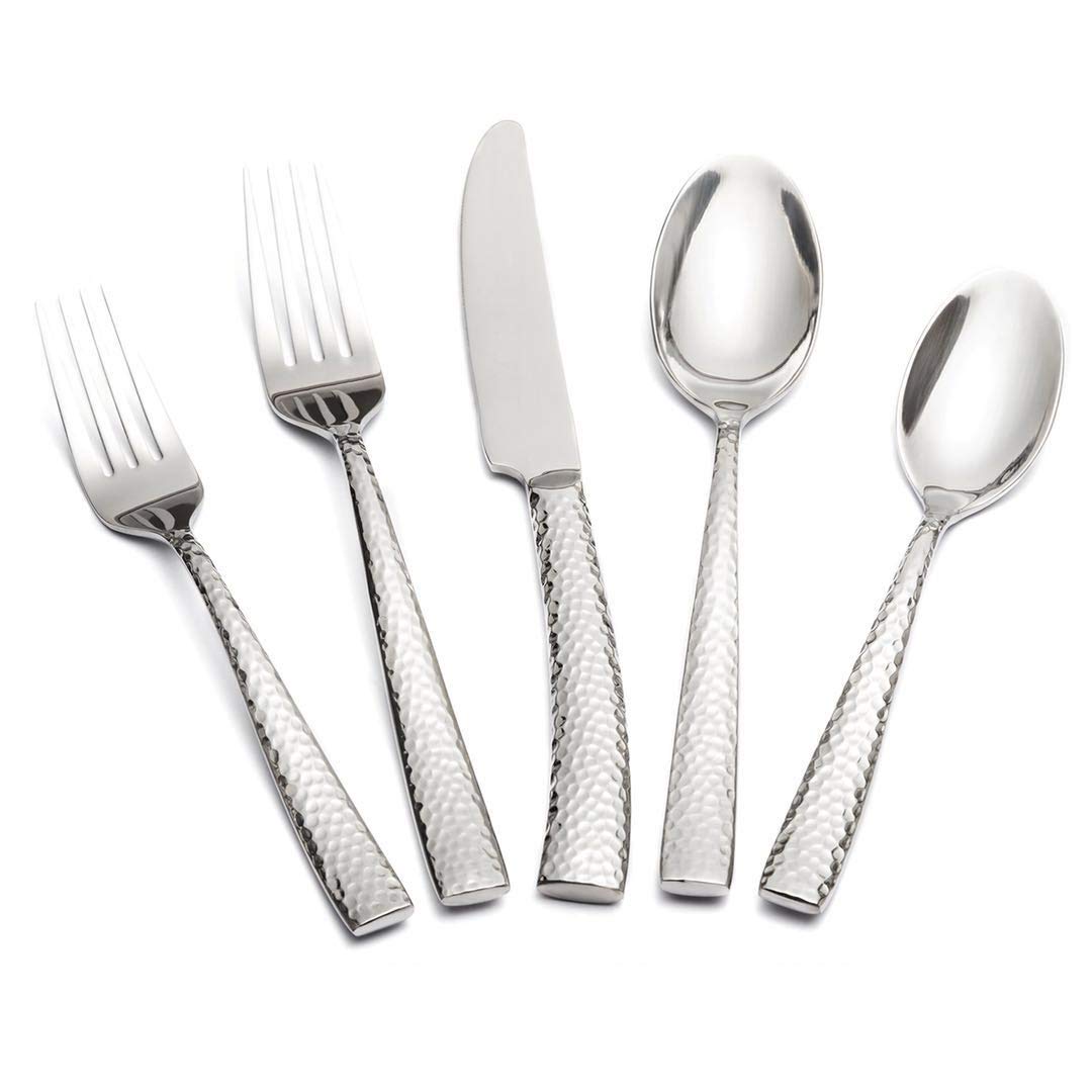 Kelenfer Flatware Set Silverware Cutlery Set Forged Stainless Steel 20 Piece Hammered Handle Service For 4