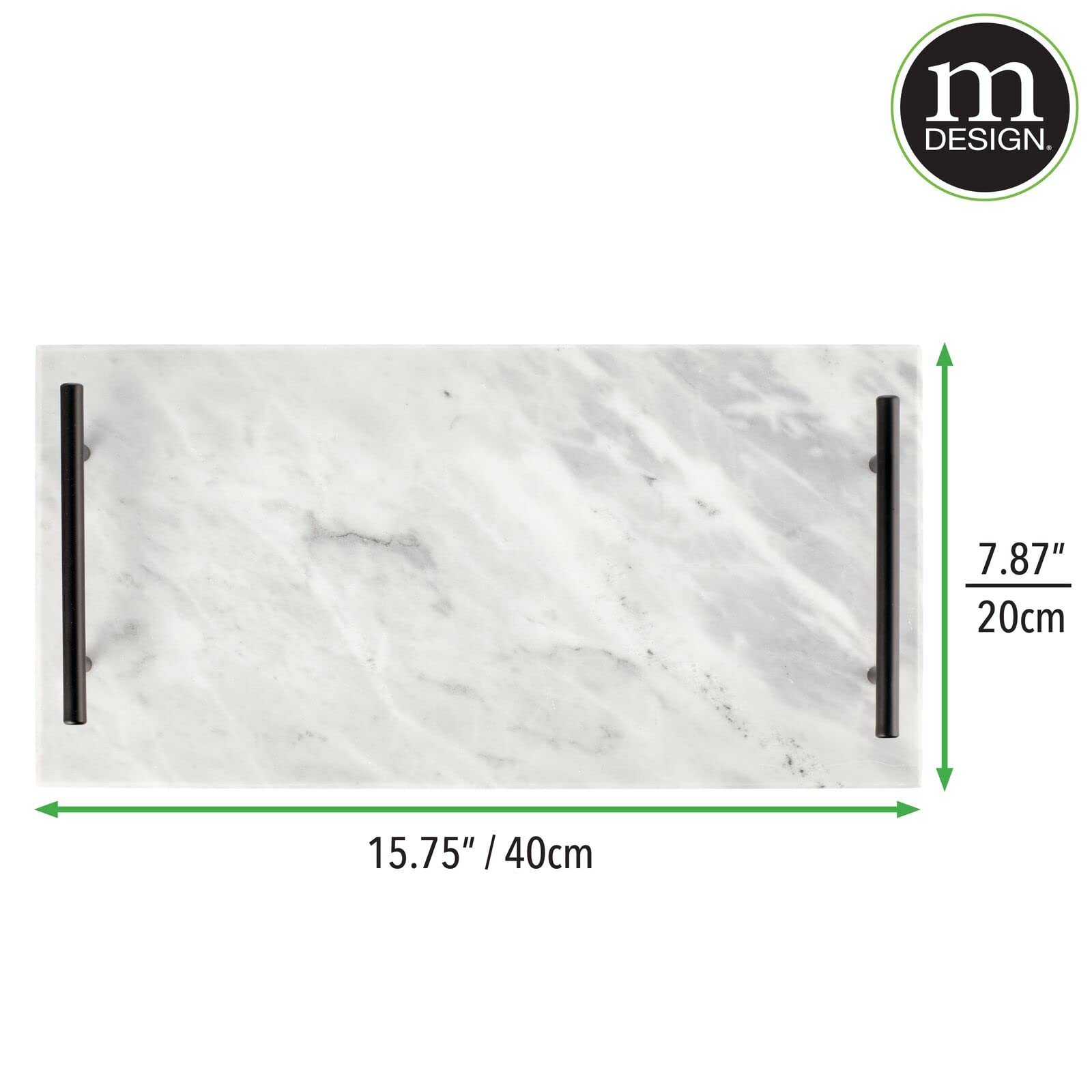 Mdesign Thin Marble Pastry Board, Cutting Slab Kitchen Serving Tray With Deco Handles For Baking, Chopping, And Rolling - Serve