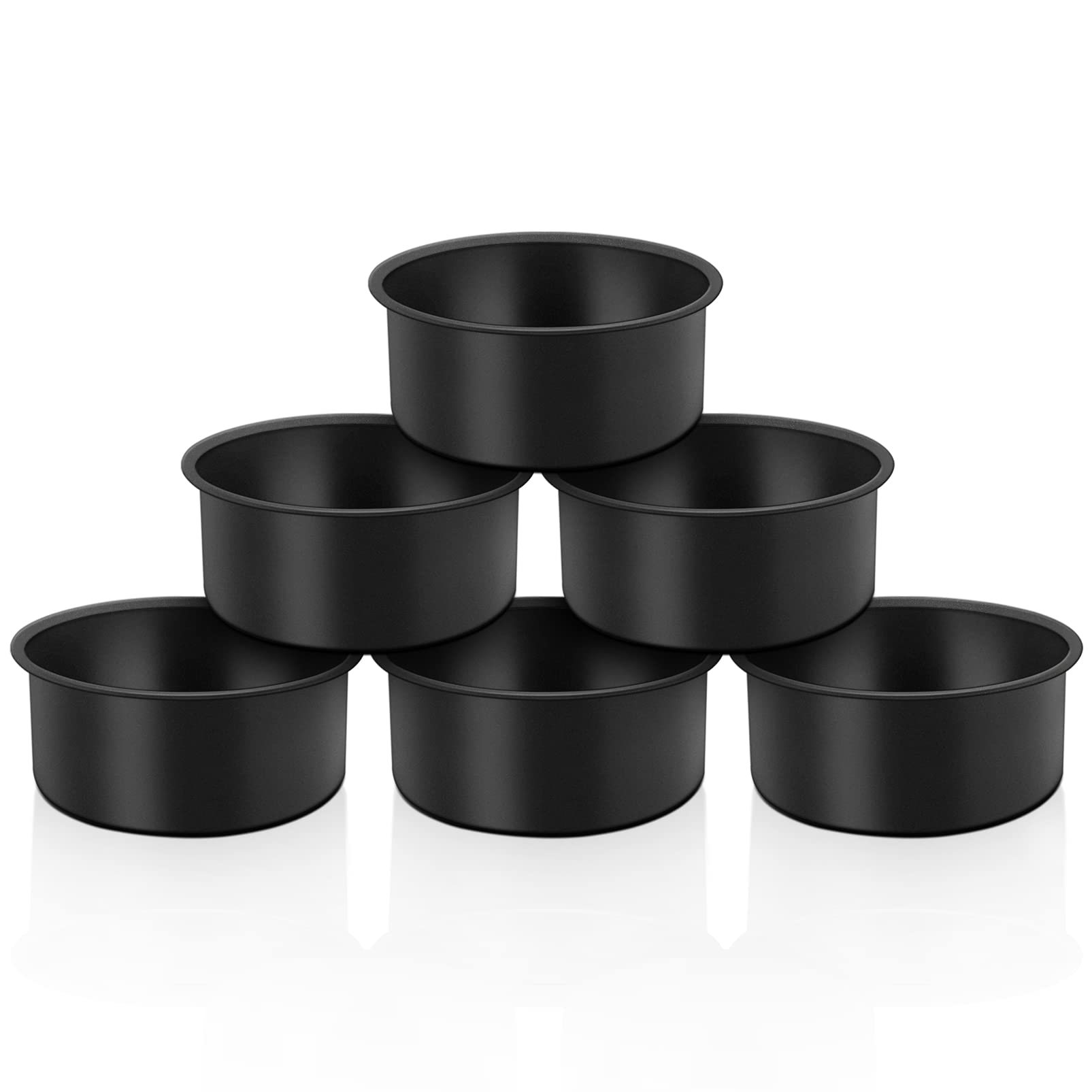 Teamfar 4 Inch Cake Pan, 6Pcs Mini Round Baking Layer Cake Pan, With Non-Stick Coating Stainless Steel Core For Birthday, Party,