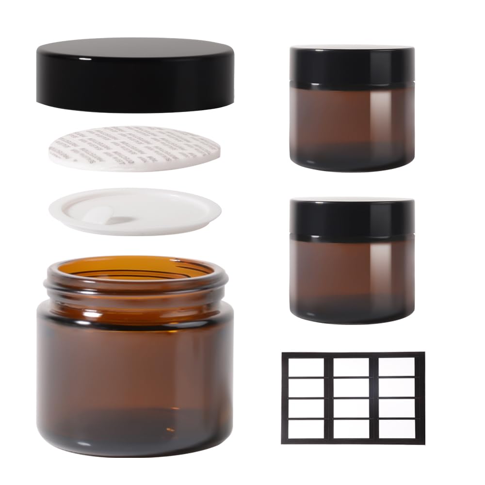 Stellacare 3 Pack 2Oz Glass Jars Round Empty Cosmetic Containers, Refillable Jar With Lids For Face Creams, Lotions, Powders,Sal