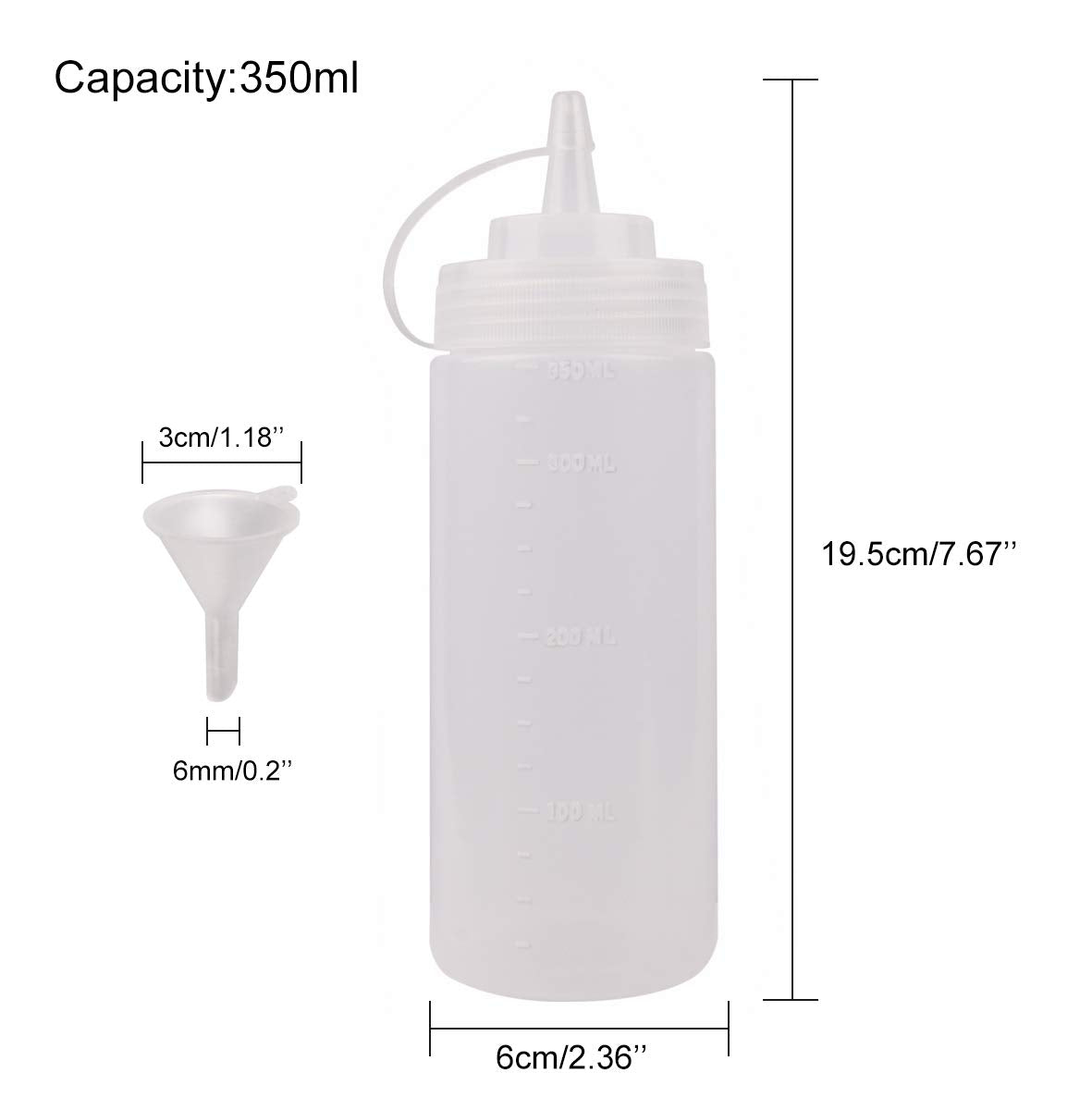 Katfort Squeeze Bottles For Sauces 2 Pack, Ketchup Bottles 12 Ounce Plastic Dressing Squirt Bottles With Cap Lids And Funnel, Co