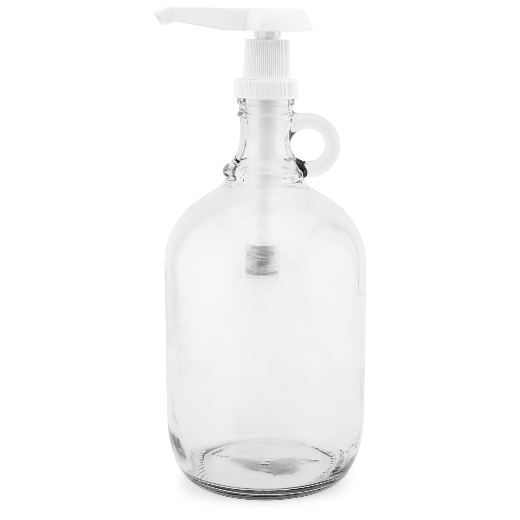 Cornucopia Half Gallon Glass Pump Dispenser Bottle, 64-Ounce Jug With Pump For Sauces, Syrups, Soaps And More Clear, White