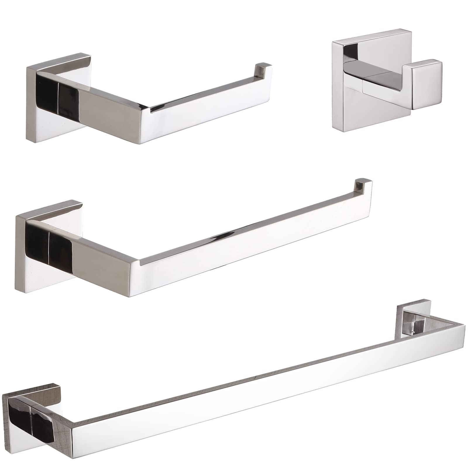 VELIMAX Premium Stainless Steel 4 Pieces Bathroom Hardware Accessories Set Wall Mounted Towel Bar Set  Polished  24-Inch