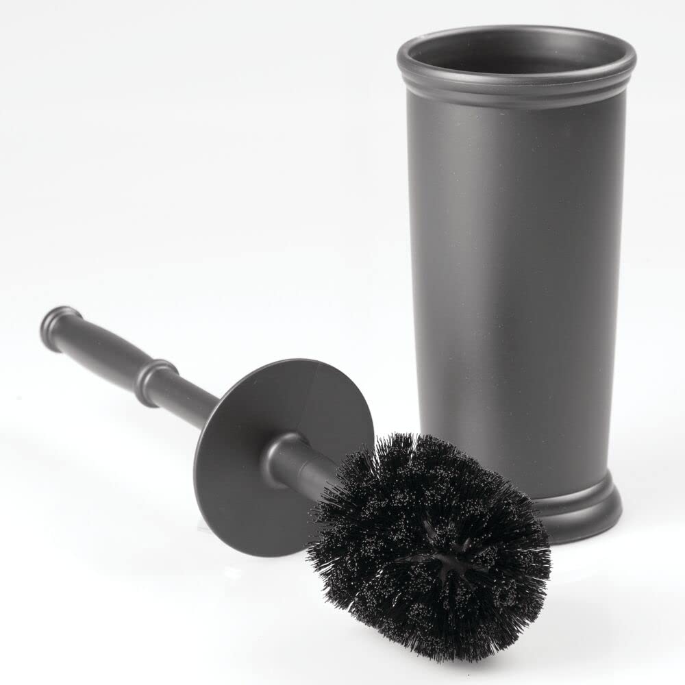 mDesign Toilet Bowl Brush and Holder - Covered Bathroom Toilet Brush - Standing Toilet Bowl Scrubber in Modern Holder - Space Sa