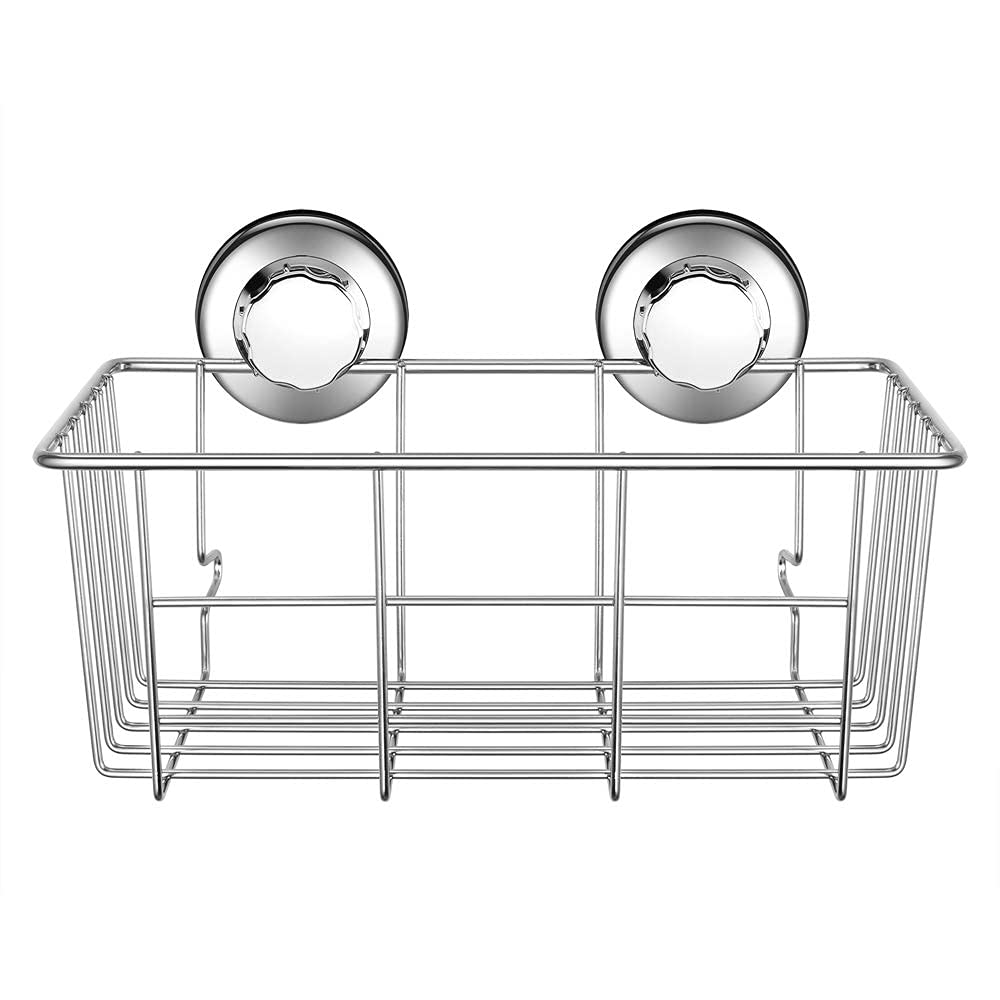 Sanno Suction Cup Shower Caddy Bath Wall Shelf, Deep Bathroom Basket Large Shower Caddy Bath Organizer Kitchen Storage Basket Fo
