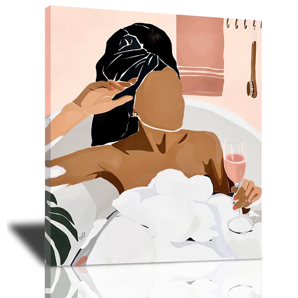African American Black Wall Art Relaxing Black Women In Bathtub Decor Wall Art Colorful Design Modern Minimalist Painting Artwor