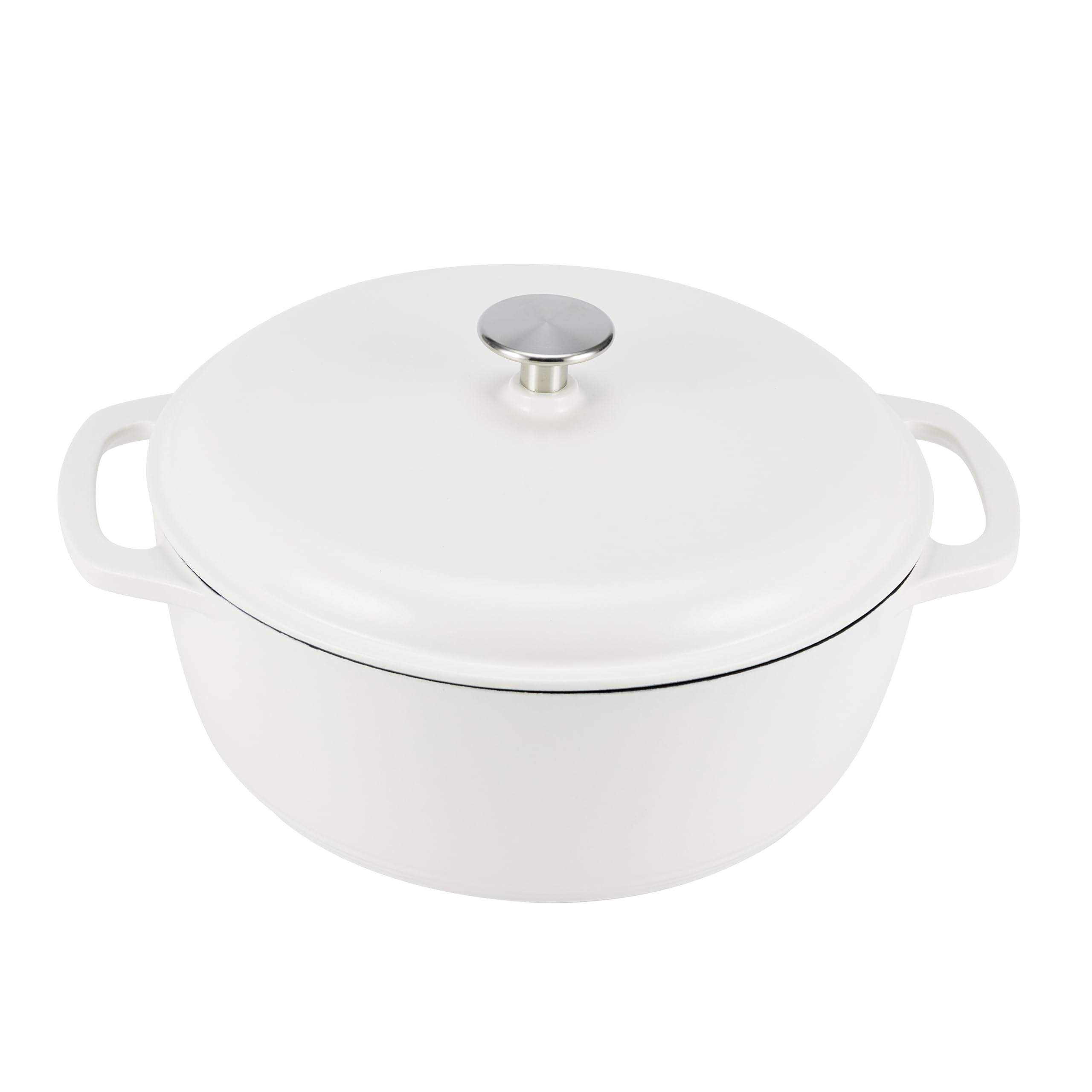 Amazon Basics Cast Iron Dutch Oven Pot with Lid, Enameled, Round, Dual Handles, Heavy-Duty, Large, 7.3-Quart, Matte White