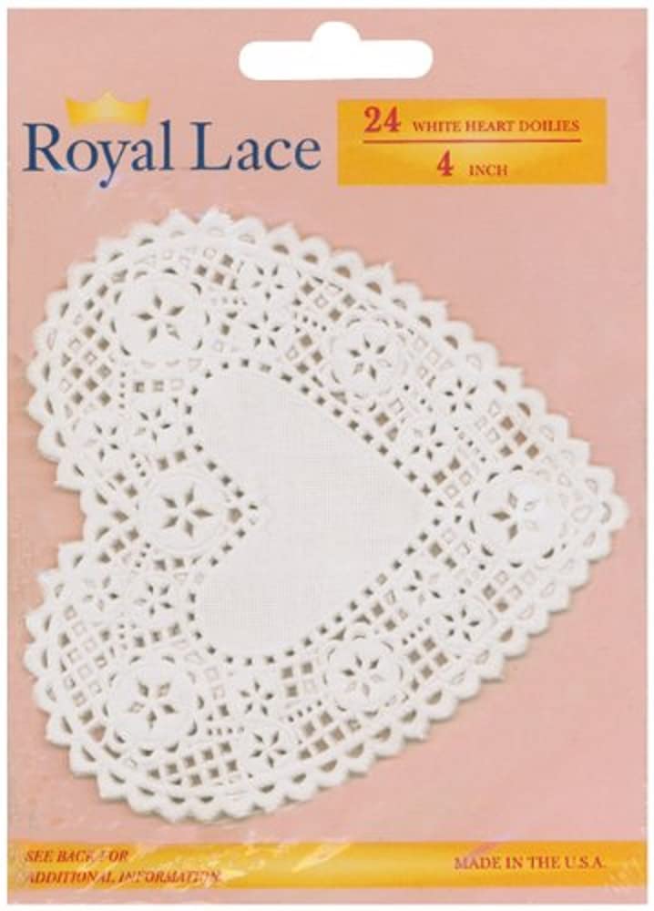 Royal Lace Paper Doilies, 4'' Heart White 24/Pkg