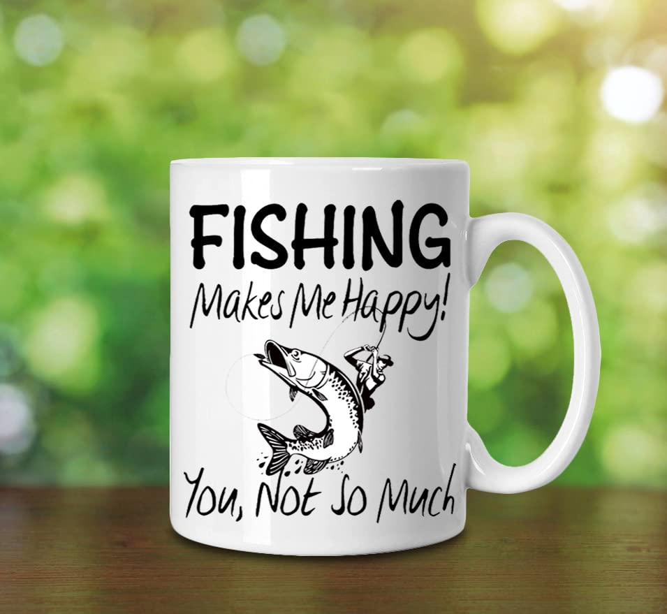 SpreadPassion Fishing Mug - Fishing Makes Me Happy - Fishing Gift - I Love Fishing Mug