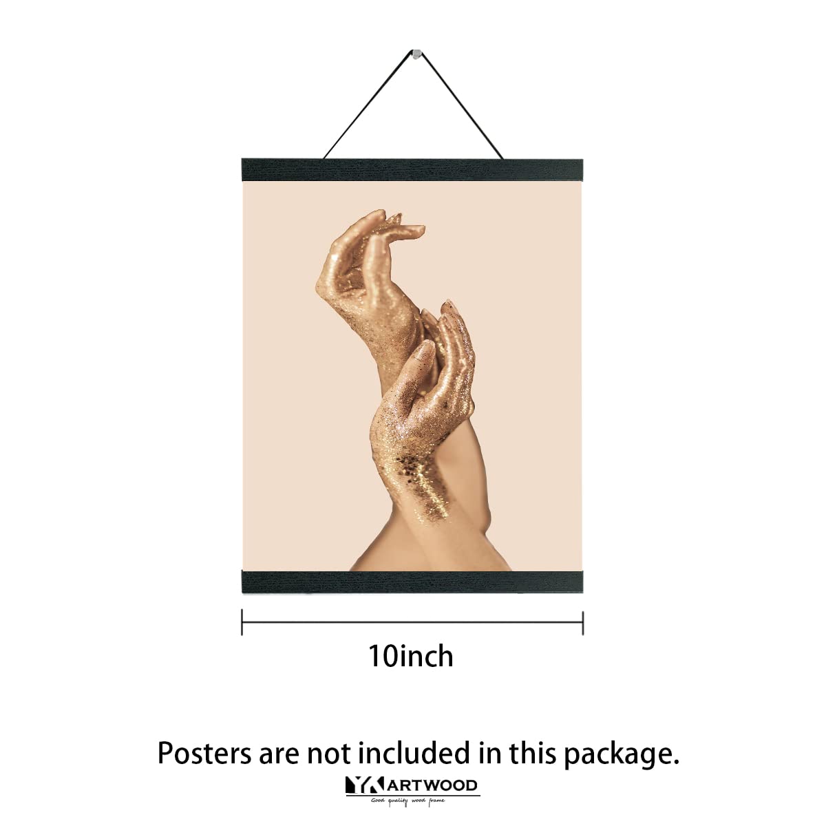 Yk Artwood 3 Pack Magnetic Poster Hanger 10 Inch Black, 10X12 10X16 10X14 Poster Frame Wood Wooden Magnet Print Posters Dowel Sc