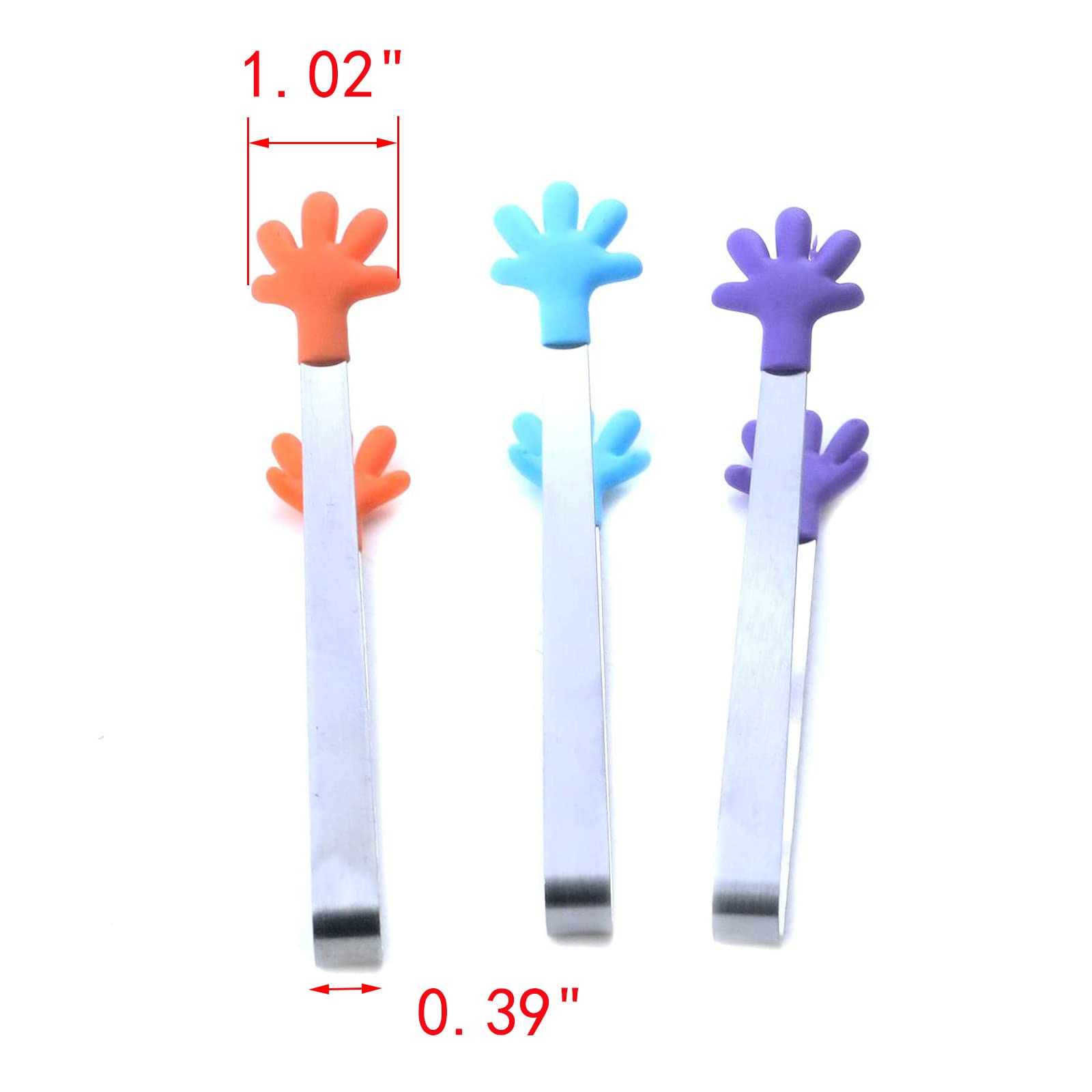My Mironey 5-Inch Silicone Mini Tongs 3Pcs Hand Shape Silicone Tongs Food Tongs Small Tiny For Food Sugar Ice Salad Buffet Barbe