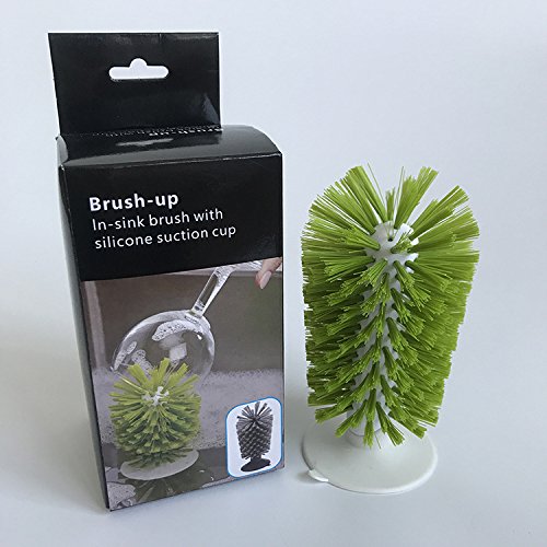 Hengkaising Brush-Up Glass Brush With Suction Cup Upright Stays In Sink Bristle Scrub Kitchen Bottle Cleaning Washing (Green)