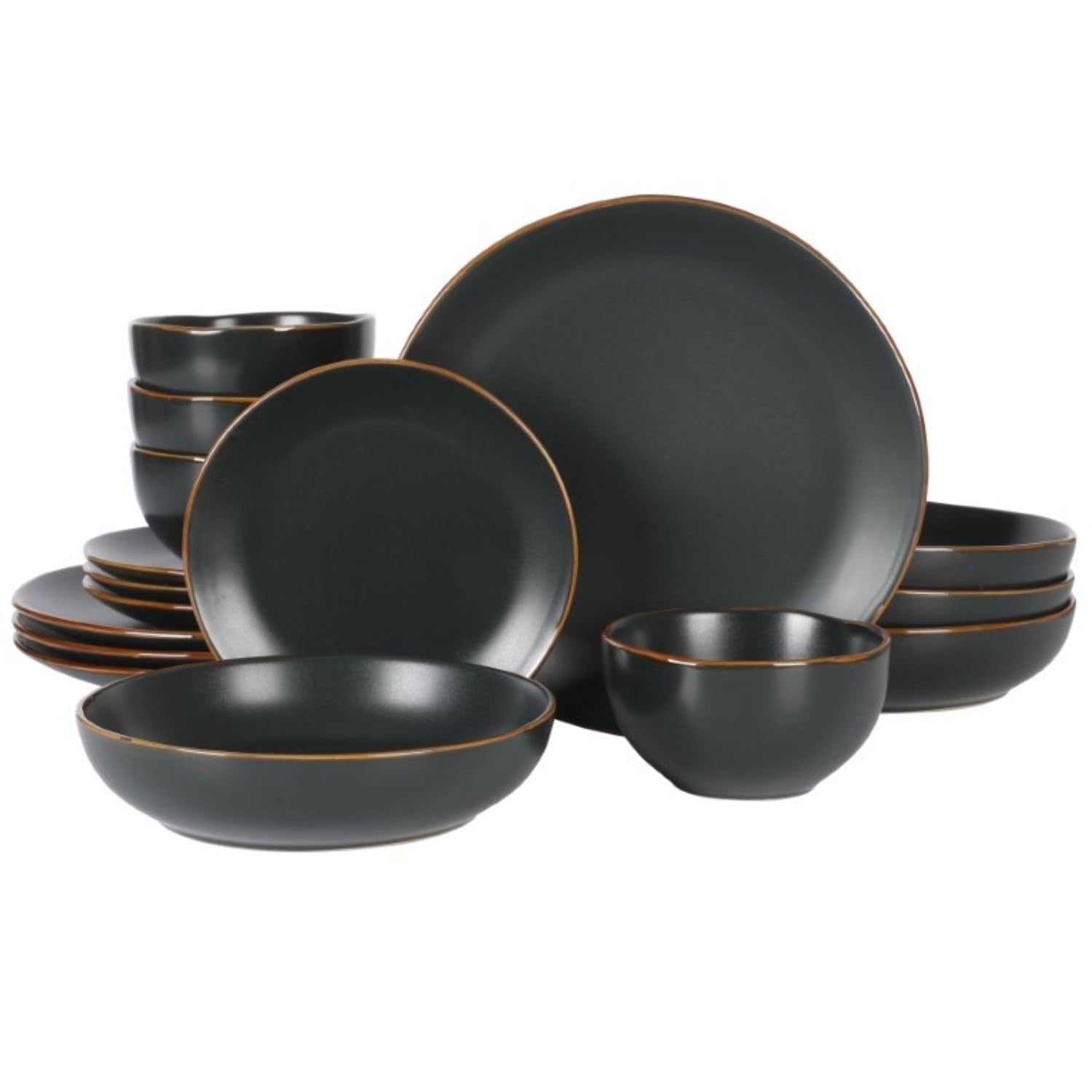 Gibson Home Hazeltine 16 Piece Plates and Bowls Dishes Stoneware Ceramic Dinnerware Set - Black