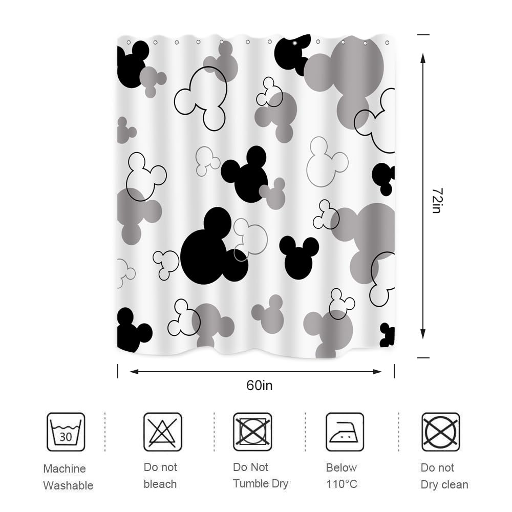 Biysuc Mouse Head Shower Curtain Black And White Children Cartoons Kids Bath Curtain Cute Animal Grey Bathroom Home Decor Waterp