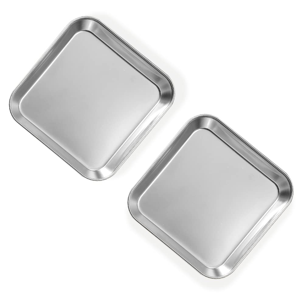 Yitexin 2 Pack Stainless Steel Dinner Plates, Thickened Metal Dish Plate for Food, Small Square Baking Tray for Appetizer Cookie