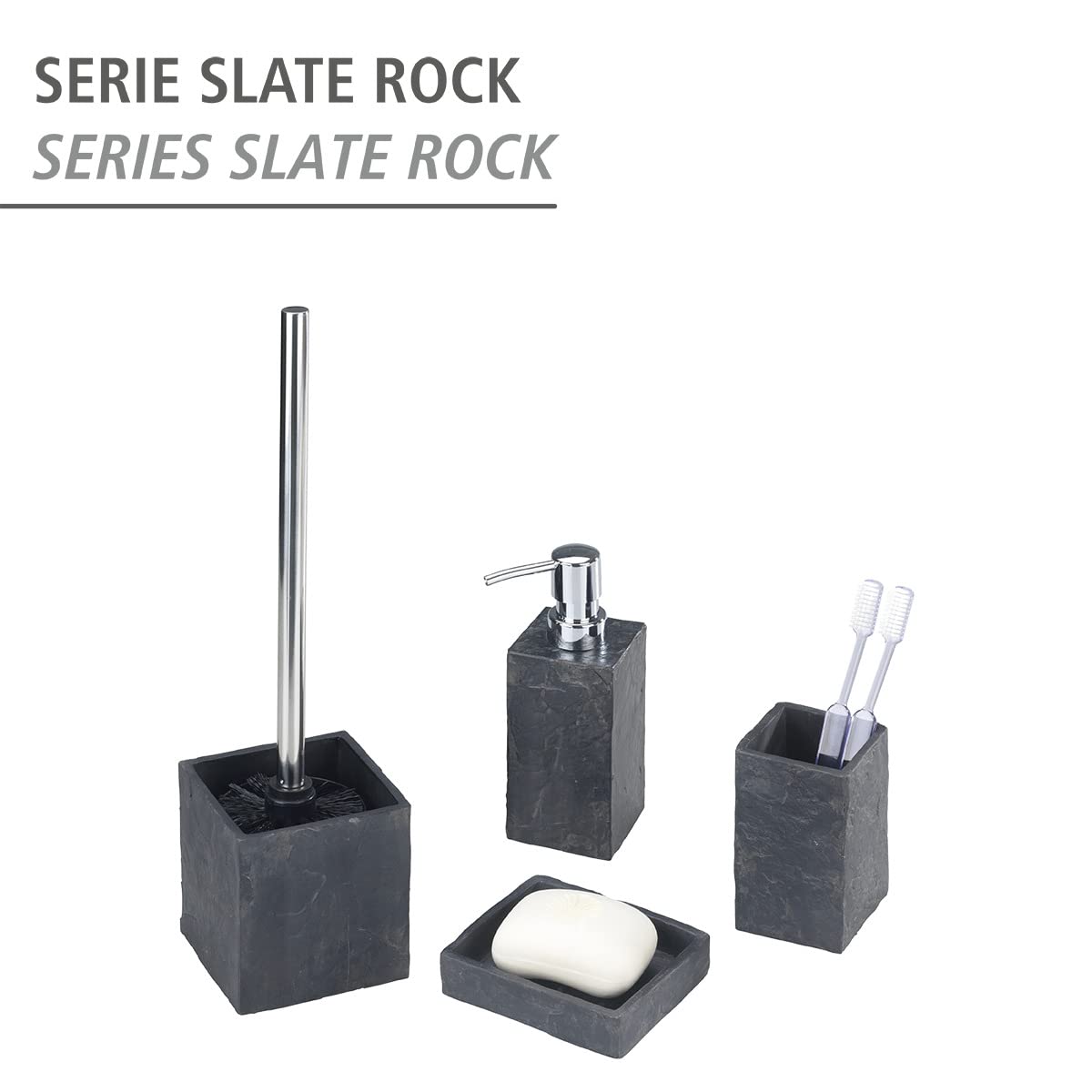 Wenko Slate Rock Soap Dispenser, Refillable Hand Soap Dispenser For Bathroom, Countertop Dispenser Suitable For Liquid Hand Soap