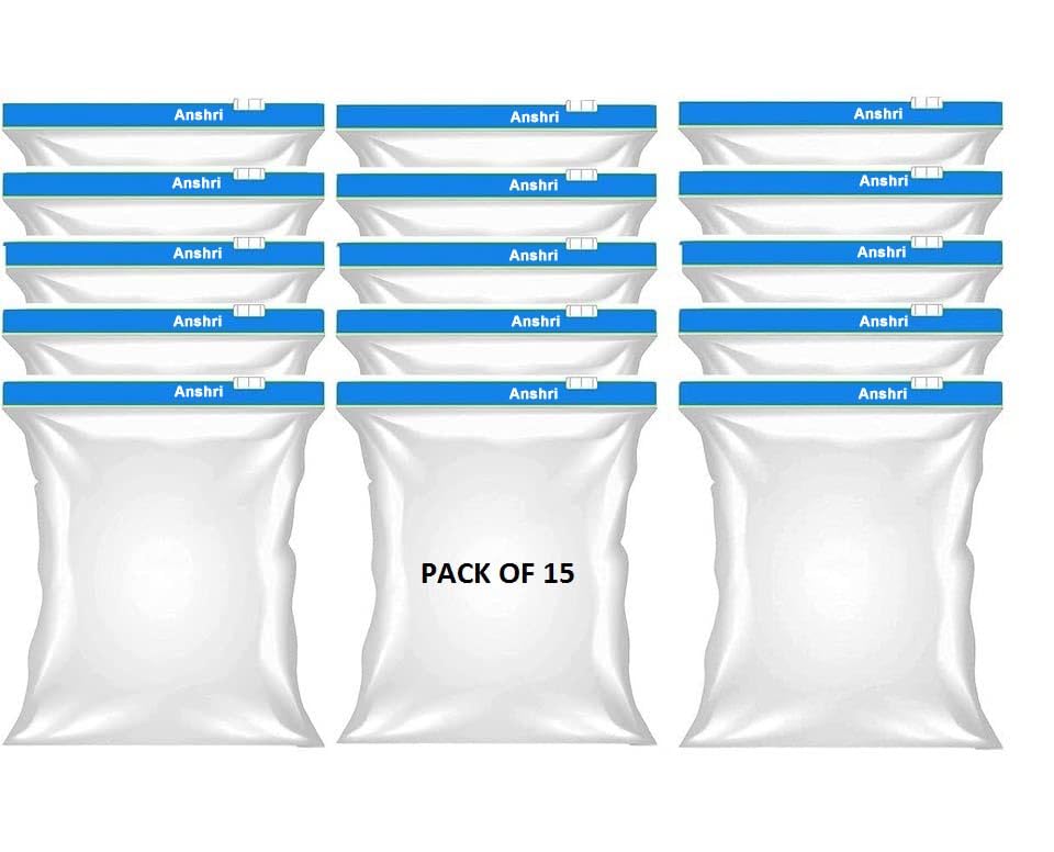 Anshri Pack Of 15 Ziplock Plastic Slider Bag Combo Pouch Veg Bag,Ziplock Bag For Storage,Freezer MultiPurpose REUSABLE Zipper 