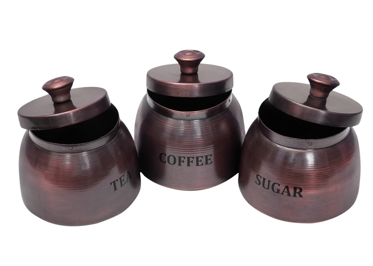 Cattle Design Coffee Sugar Tea Canister Set Of 3 - Galvanized Metal - Beautiful Fancy Elegant Decorative Food Storage Jars Perfe