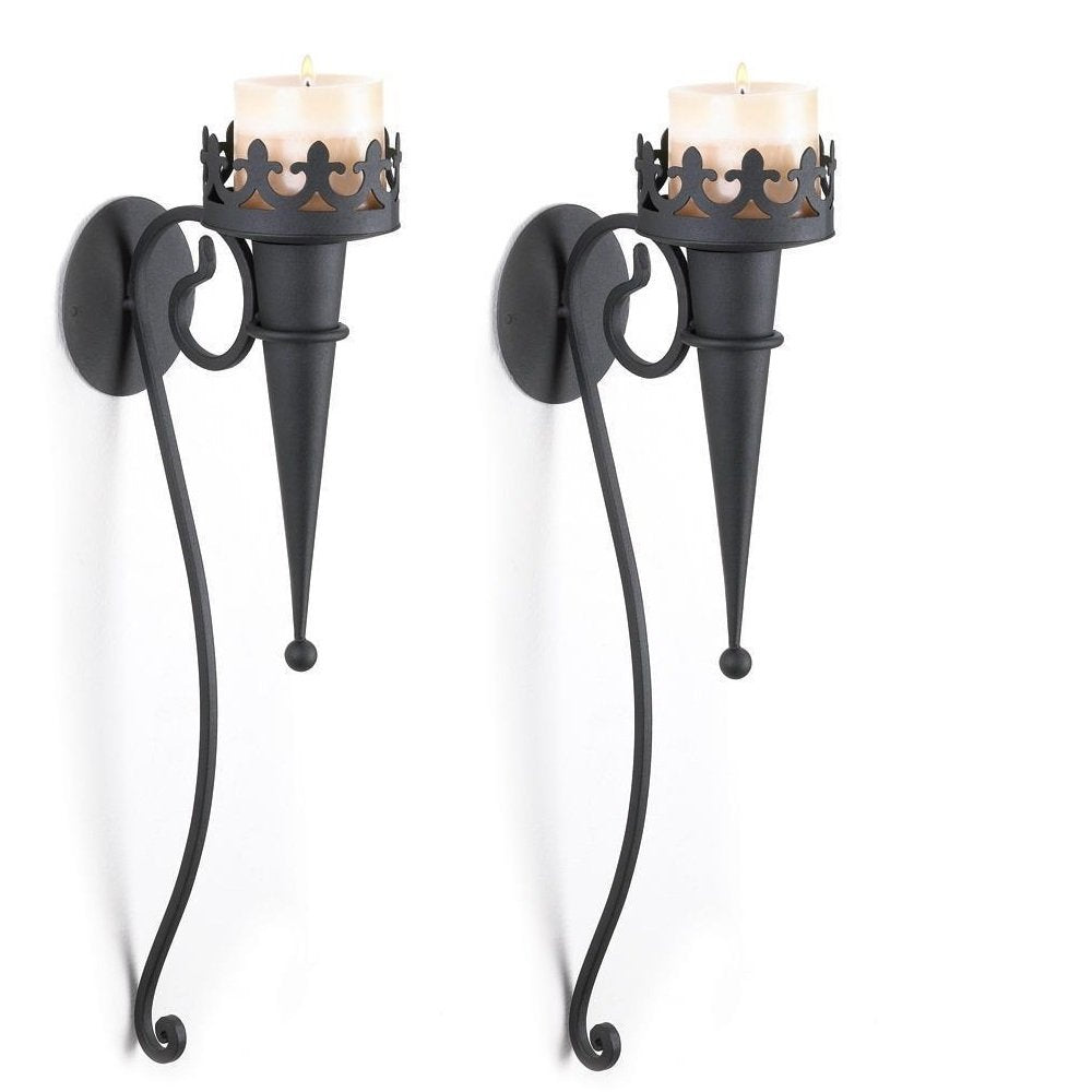 SLC 2 Medieval Gothic Torch Style Black Pillar Candle Holder Wall Sconce, 4 x 6.5 x 18.8