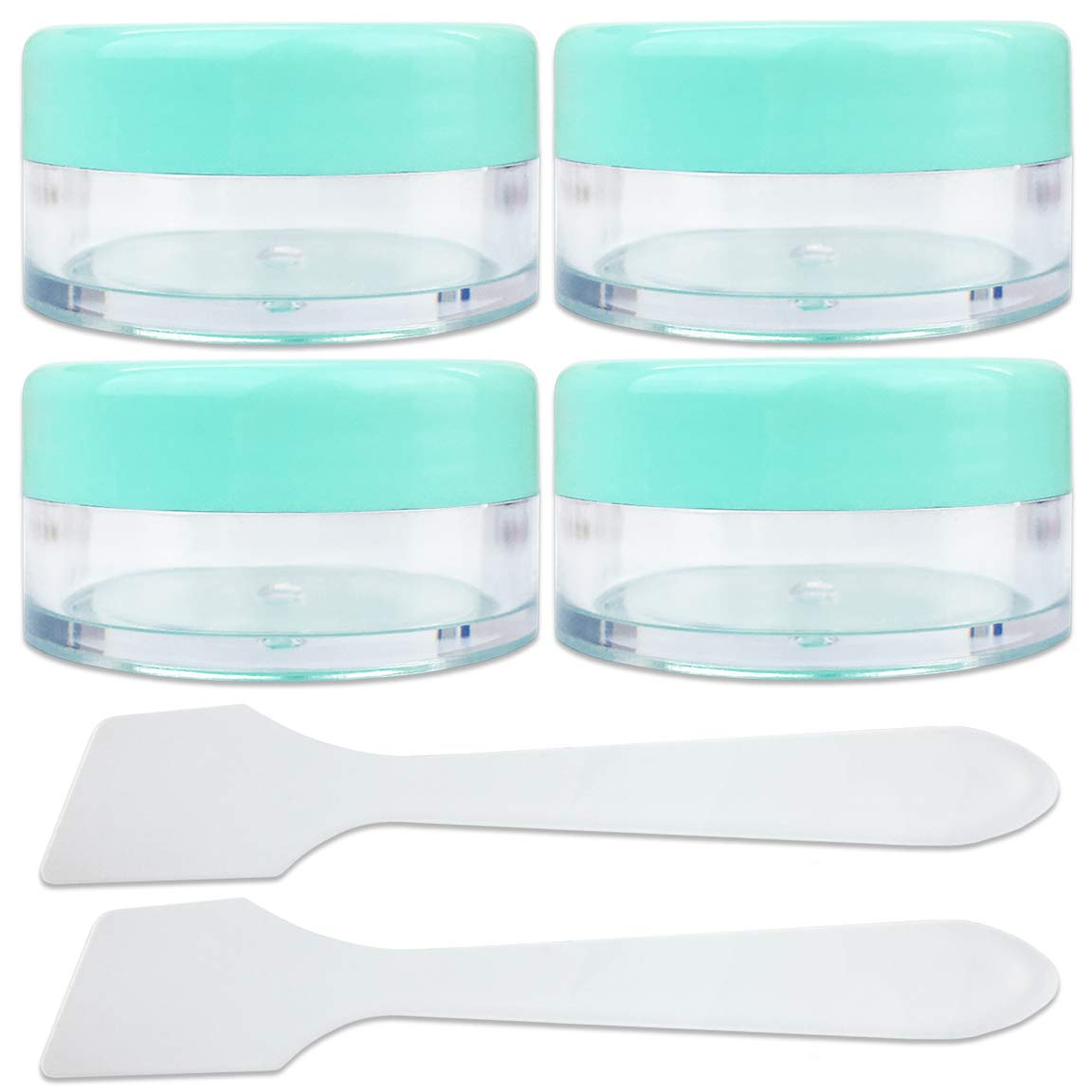 Beauticom 4 Pieces 10G/10Ml Clear Plastic Jars With Light Teal Green Lids Refillable Cosmetic Cream Eye Shadow Nails Powder Gems
