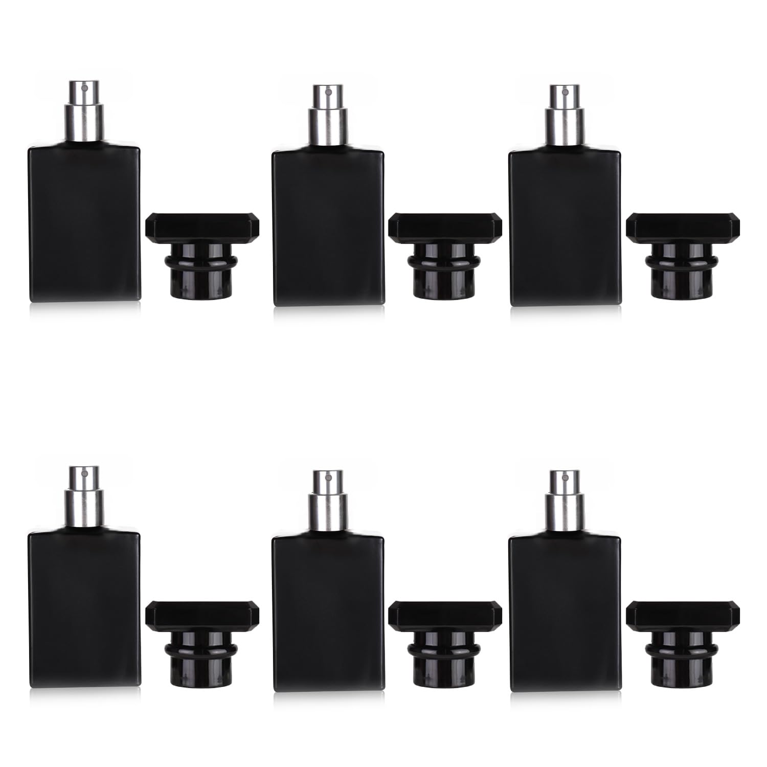 6 Pack 30Ml / 1 Oz Black Assorted Refillable Perfume Bottle, Portable Square Empty Glass Perfume Atomizer Bottle Spray Applicato
