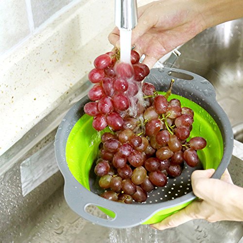 Qimh Collapsible Colander And Strainer Set Of 4, 2 Pc 4 Quart(1 Gal) And 2 Pc 2 Quart(0.5 Gal), Food-Grade Sturdy Plastic Base -