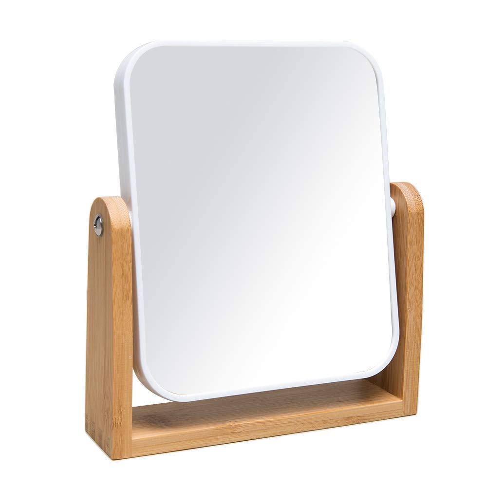 Yeake Vanity Makeup Mirror With Natural Bamboo Stand,8 Inch 1X/3X Magnification Double Sided 360 Degree Swivel Magnifying Mirror