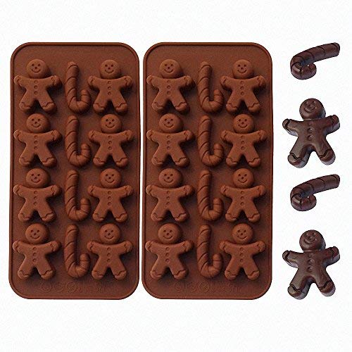 2-Pack Gingerbread Man Chocolate Molds Set - Moldfun Christmas Party Gingerbread Man Silicone Molds For Ice Cubes, Soaps, Candle