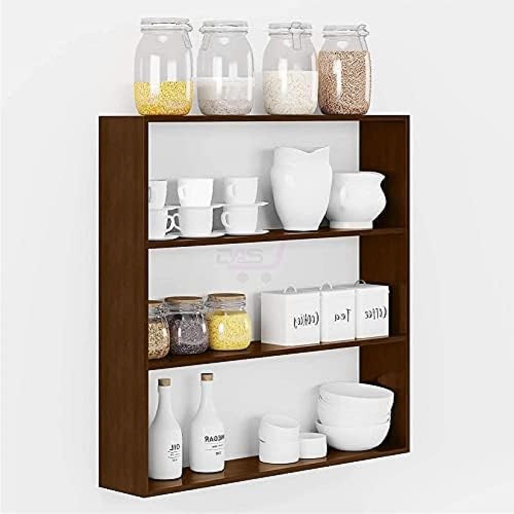 Livingloom 4 Tier Spice Rack Engineered Wood Multipurpose Kitchen Wall Shelf Rack Wall Mounted Wooden Kitchen Jar Holder Storage