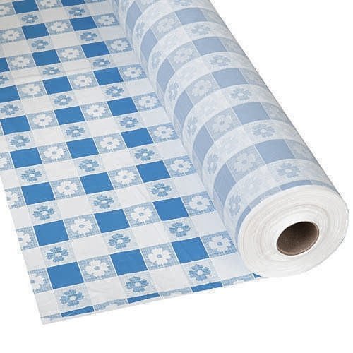 QSD Blue Gingham Tablecloth Roll-300 Feet Long (26 Colors)