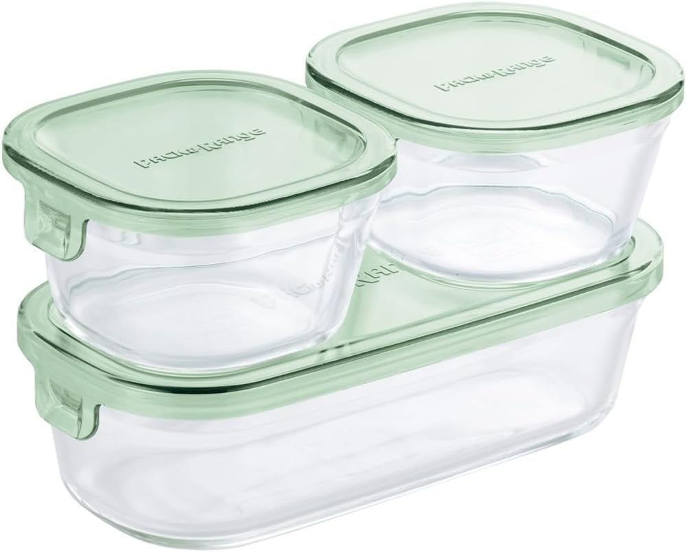 iwaki PS-PRN-3G2 Pack & Range Heat-Resistant Glass Storage Container  Green  Set of 3