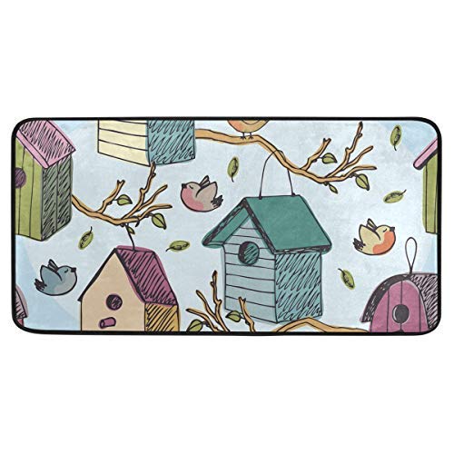 Kitchen Rugs Birds And Starling Houses Design Non-Slip Soft Kitchen Mats Bath Rug Runner Doormats Carpet For Home Decor, 39'' X