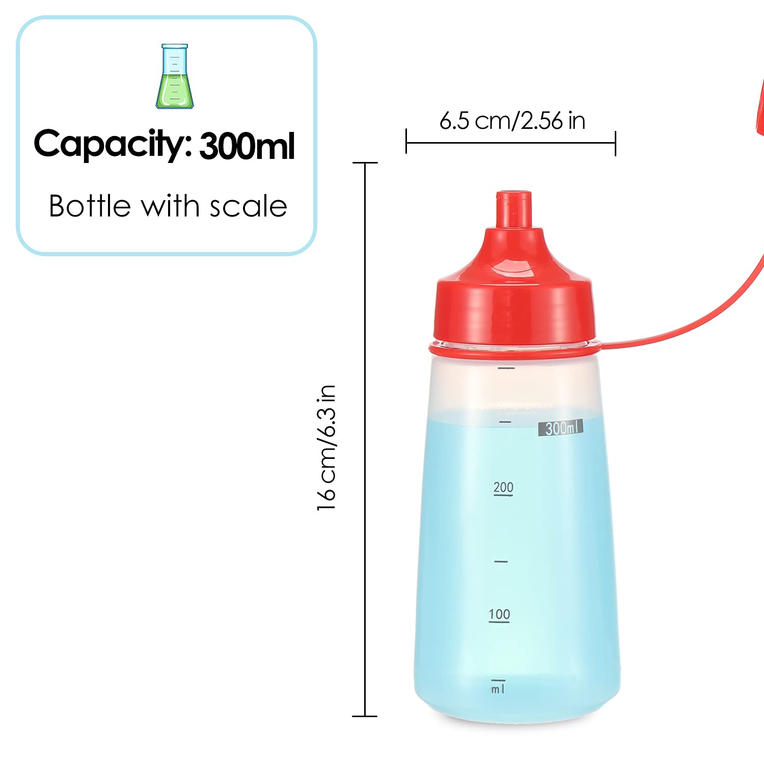 Ondiomn Condiment Squeeze Bottle Wide Mouth  6 Pack 300ml Clear Squeeze Bottles for Condiments  Paint  Ketchup  Mustard  Oil  Sauces  Resin  Baking  Cake Decorating  Cleaning  BPA Free-Food Grade
