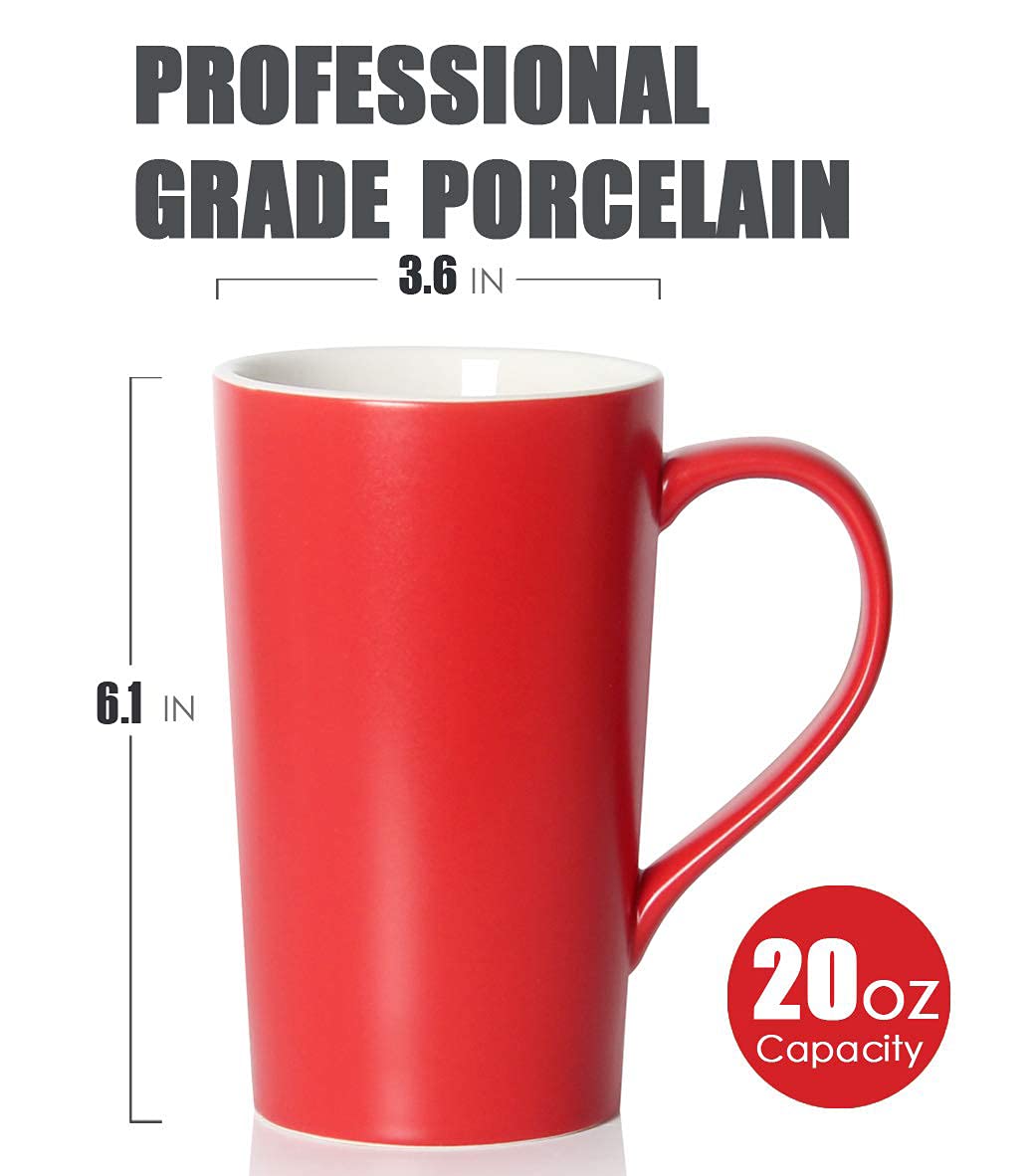 Smilatte 20 Oz Large Coffee Mugs, M007 Plain Blank Tall Ceramic Cup With Handle For Dad Men, Set Of 4, Red