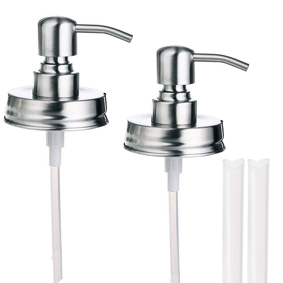 Mason Jar Soap Dispenser Lid And Pump Replacement Brushed Stainless Steel Rust-Proof Leak-Proof For Regular Mouth Size Lid Or Mo