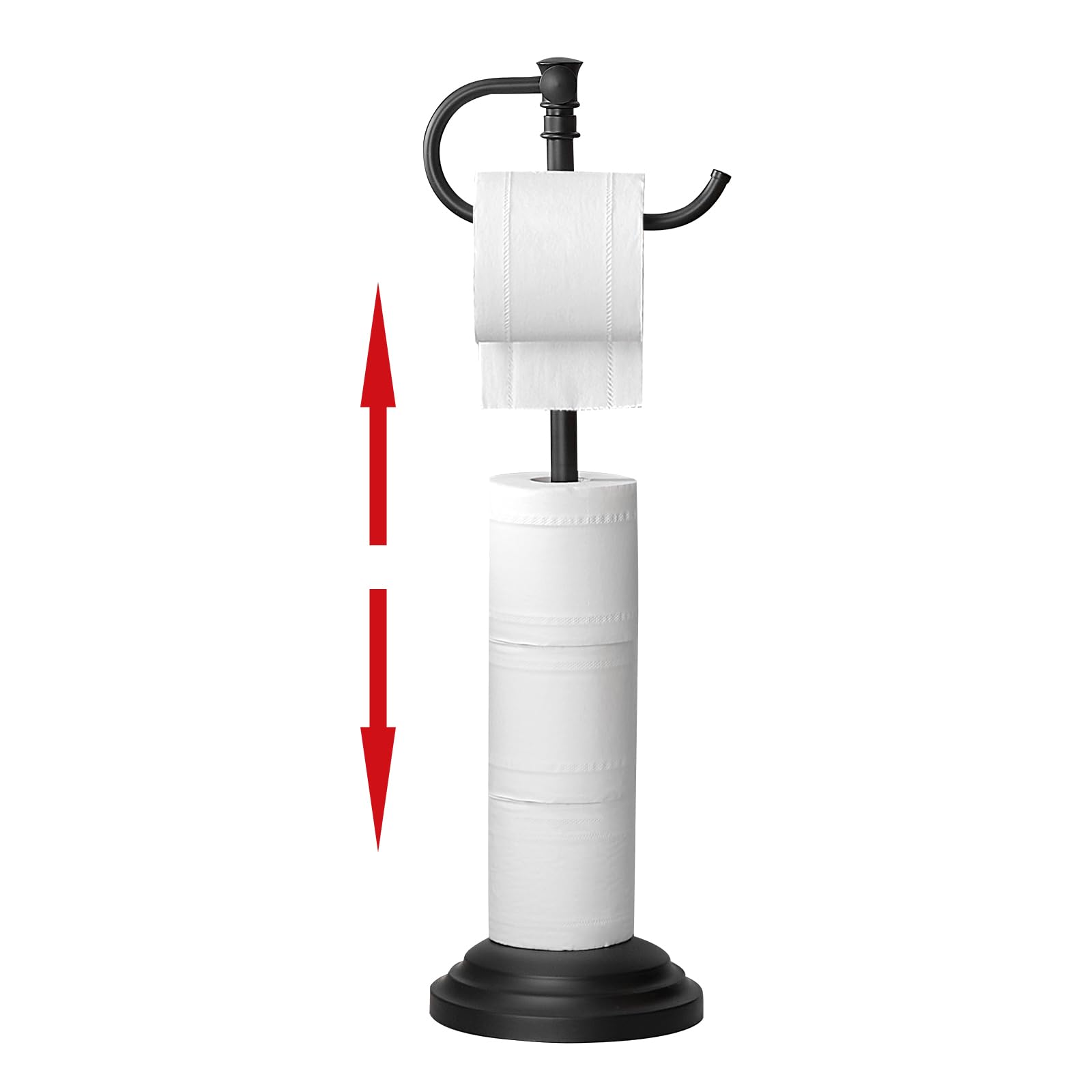 RUMOSE Toilet Paper Holder Stand for Floor,Matte Black Adjustable (12.4 to 22.8) Bathroom Toilet Tissue Holder, Free Standing To