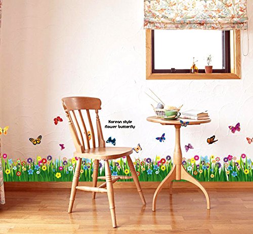 Decals Design Stickerskart Wall Stickers Walking In The Garden Flower Border Design (Wall Covering Area: 135Cm X 35Cm ,Product D