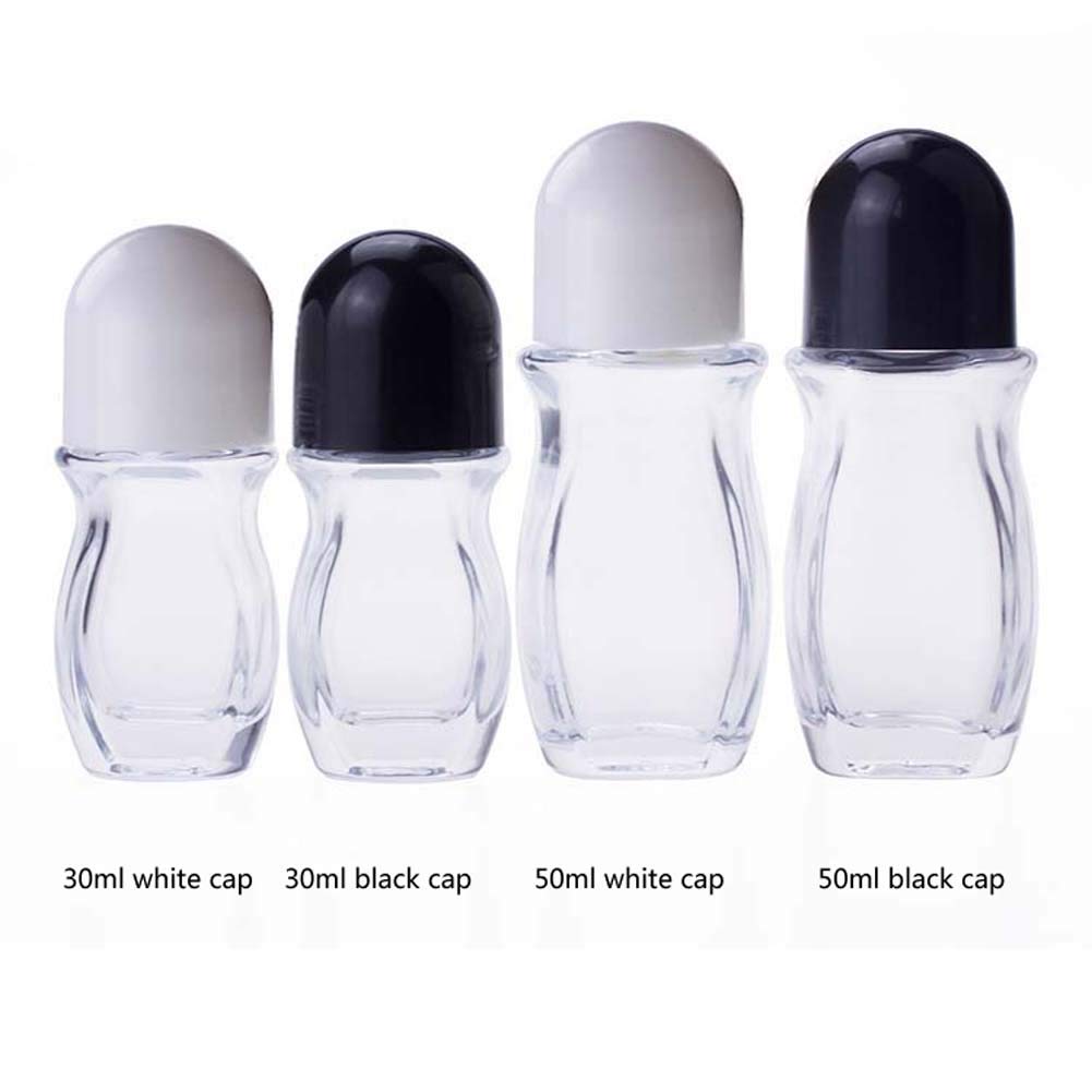 4Pcs 30Ml/1 Oz Clear Refillable Glass Roll-On Deodorant Bottles Reusable Leak-Proof Massage Roller Bottles Containers With Rolle