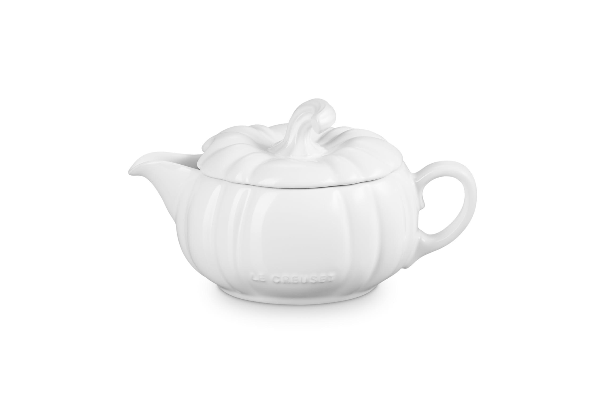 Le Creuset Stoneware Pumpkin Gravy Boat with Lid, 14 oz., White
