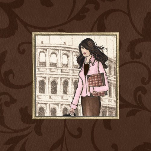 4 London Paris Roma New York Fashionista In Pink; Four 12X12 Poster Prints. Pink/Brown